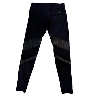 Lorna Jane Black Leggings with faux leather panel stripes